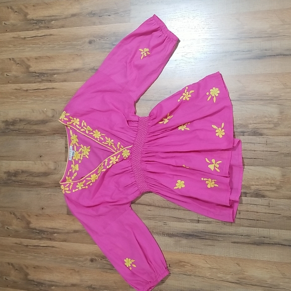 NOUGAT LONDON Pink & Yellow Flower Embroidered V-Neck Tunic Shirt Top - Picture 3 of 11
